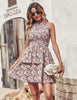 Ericka Summer Floral Halter Dress with Ruffle Details and Backless Design