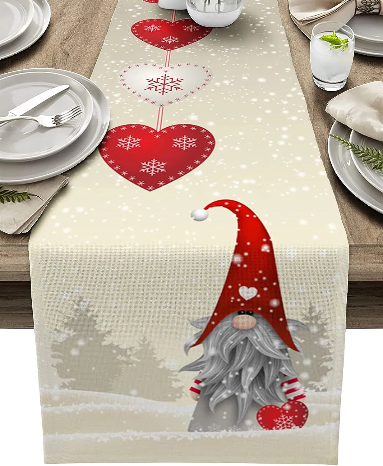 WinterBliss | Christmas table runner with snowflake gnomes, festive table decoration!