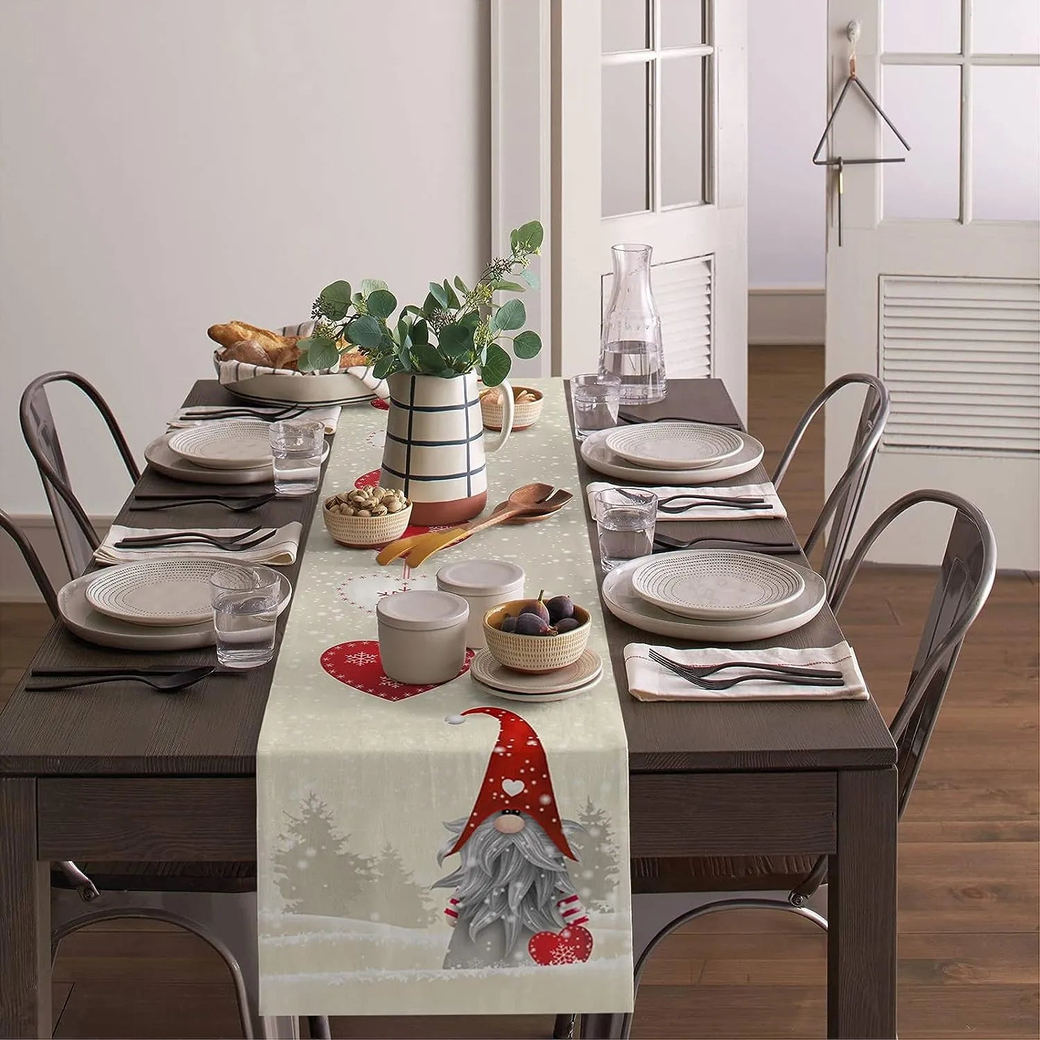 WinterBliss | Christmas table runner with snowflake gnomes, festive table decoration!