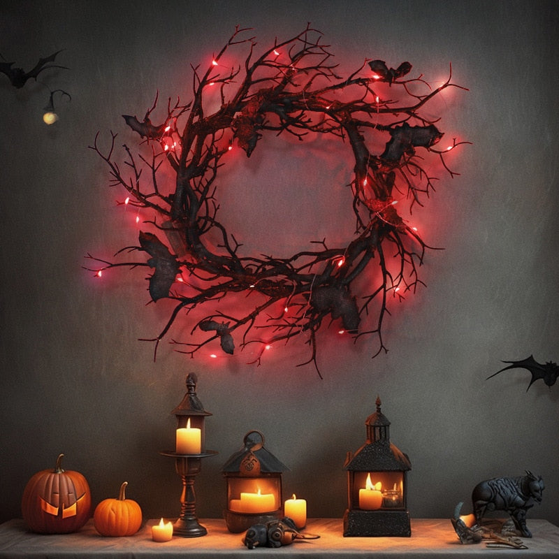 50% OFF | Haunlit™ Halloween Wreath With Red LED Lights